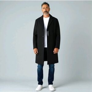 NWT Mens Wool Blend Black Long Length Big Tall Overcoat Coat By Shaquille Oneal
